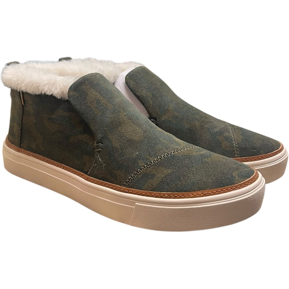 TOMS Paxton High Top in Deep Forest Camo Printed Suede with Faux Fur Sz 7.5 NWT